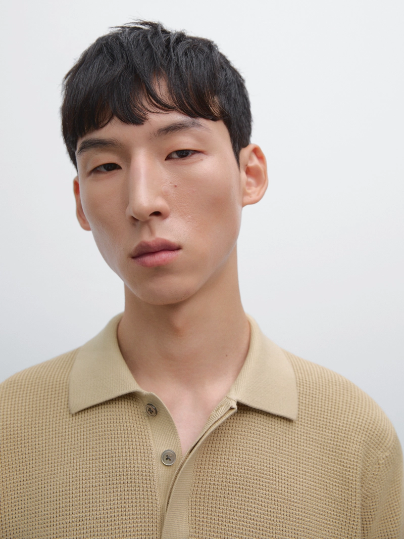 Текстурированная поло-рубашка из хлопкового трикотажа