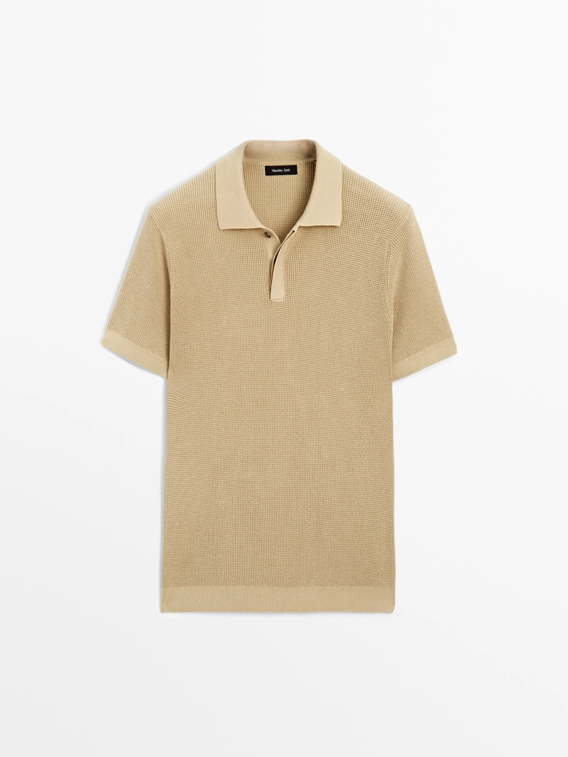 Текстурированная поло-рубашка из хлопкового трикотажа