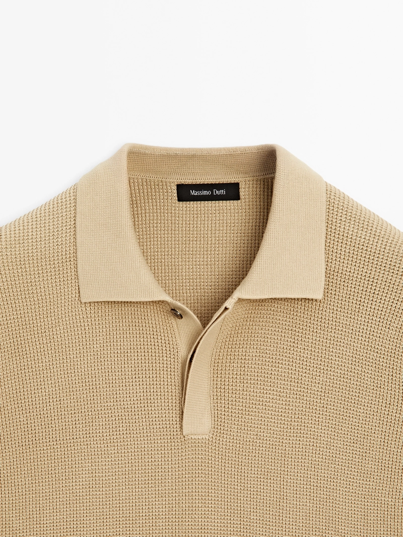 Текстурированная поло-рубашка из хлопкового трикотажа