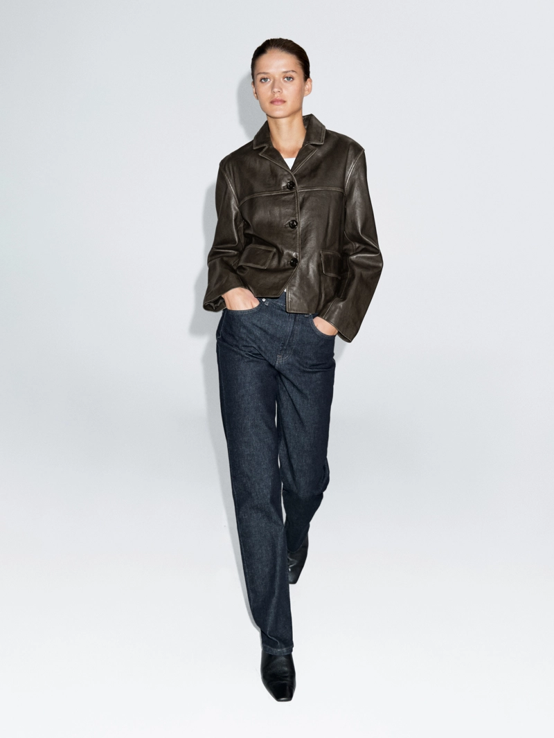 Куртка из натуральной кожи с лацканами