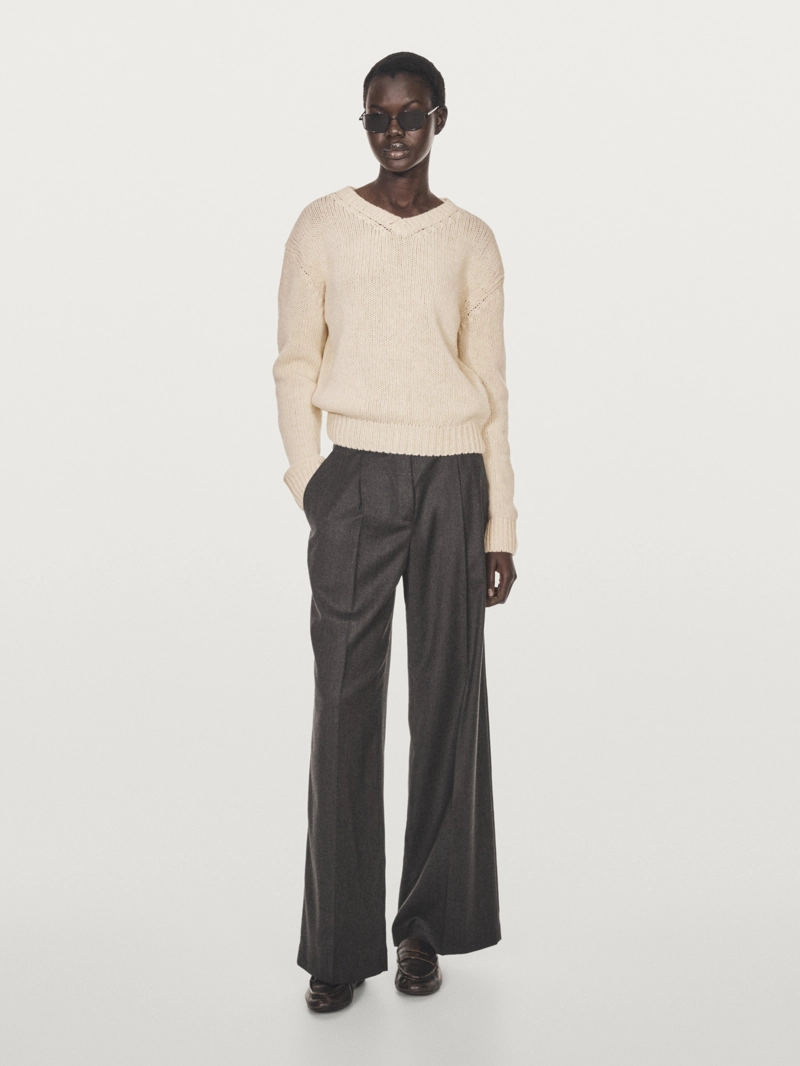 Вязанный свитер с v-образным вырезом из 100% шерсти