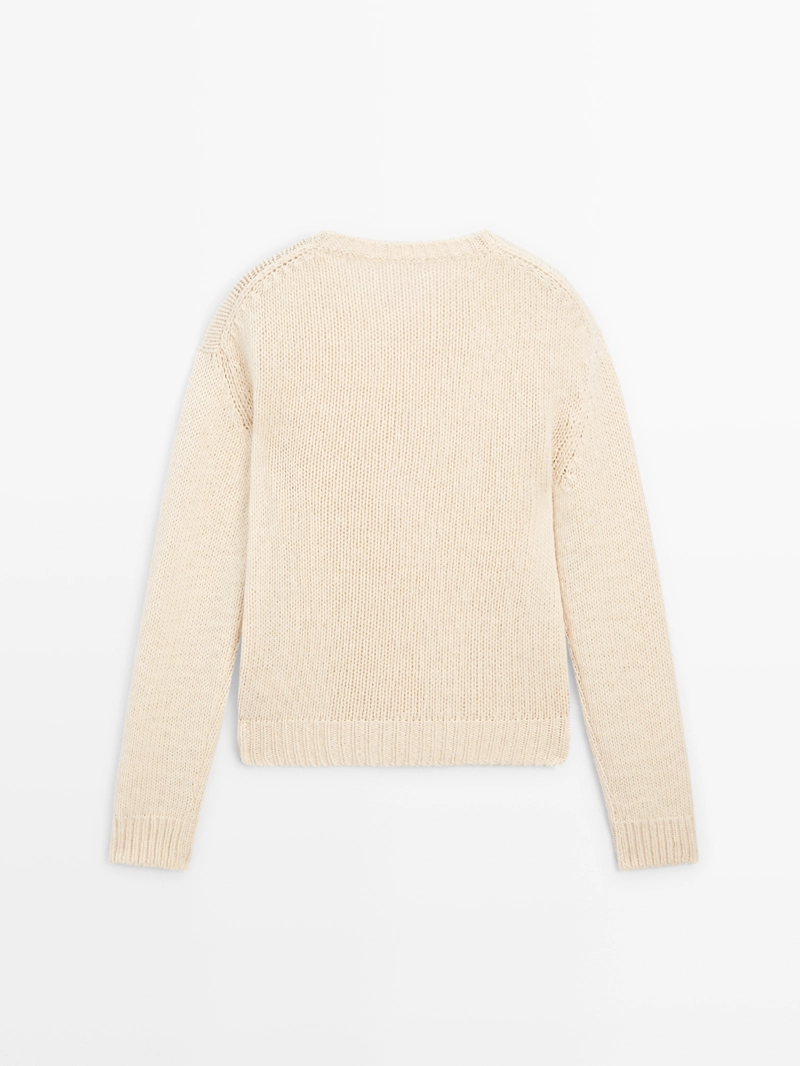 Вязанный свитер с v-образным вырезом из 100% шерсти