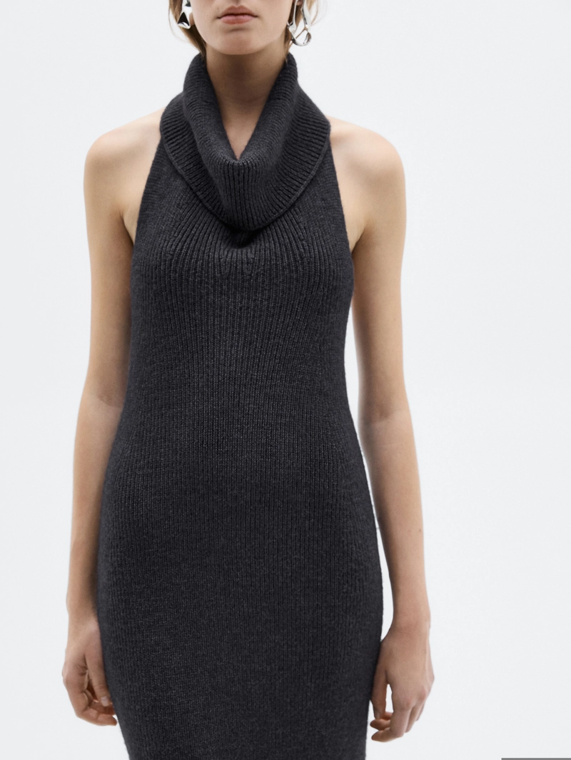 Платье-миди с галстуком на шее - limited