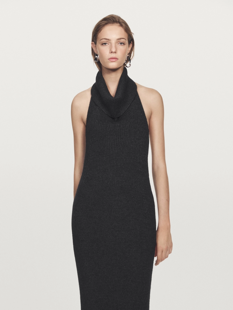 Платье-миди с галстуком на шее - limited