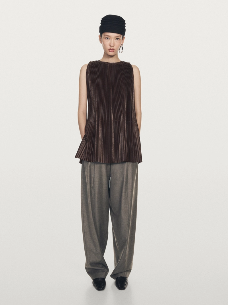 Топ из длинной складки из натуральной кожи - limited