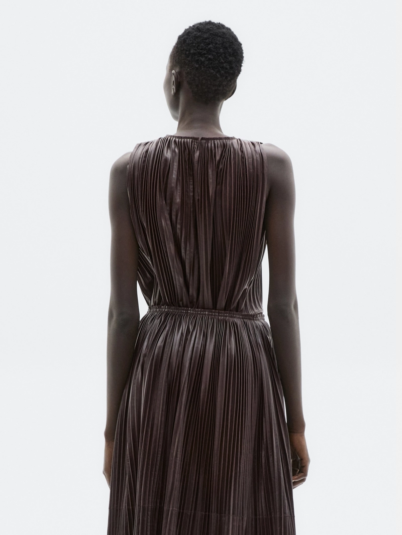 Длинная плиссированная юбка из натуральной кожи нубука - limited