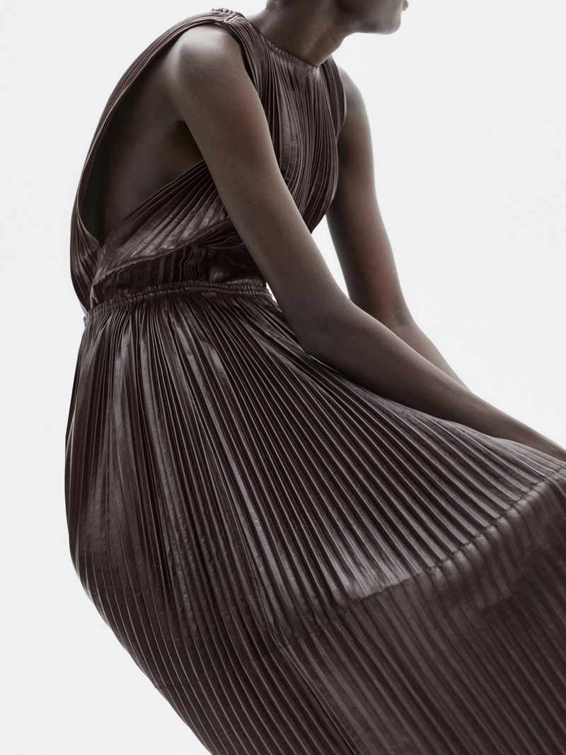 Длинная плиссированная юбка из натуральной кожи нубука - limited