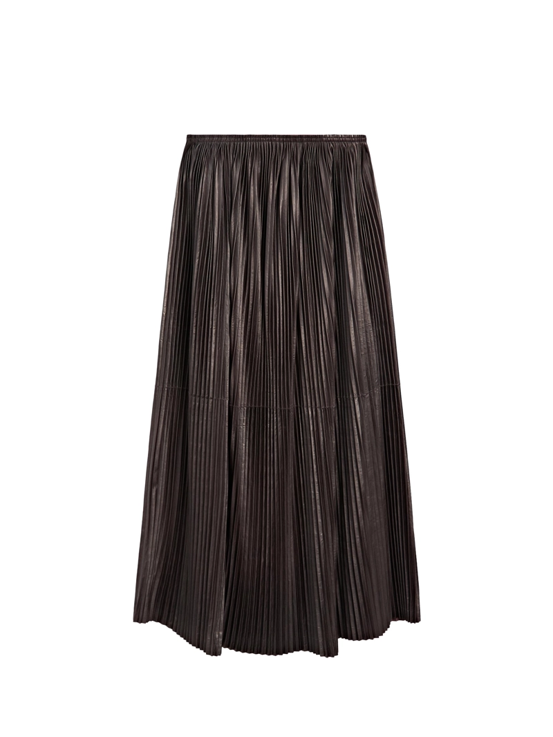 Длинная плиссированная юбка из натуральной кожи нубука - limited