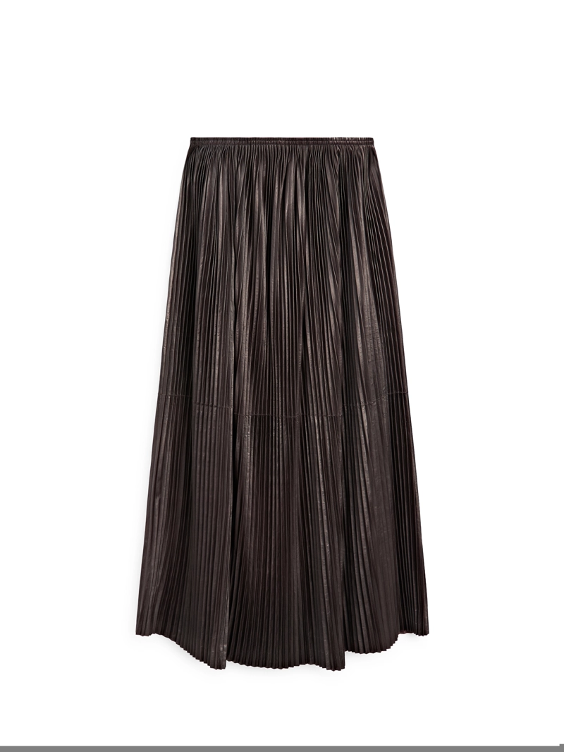 Длинная плиссированная юбка из натуральной кожи нубука - limited