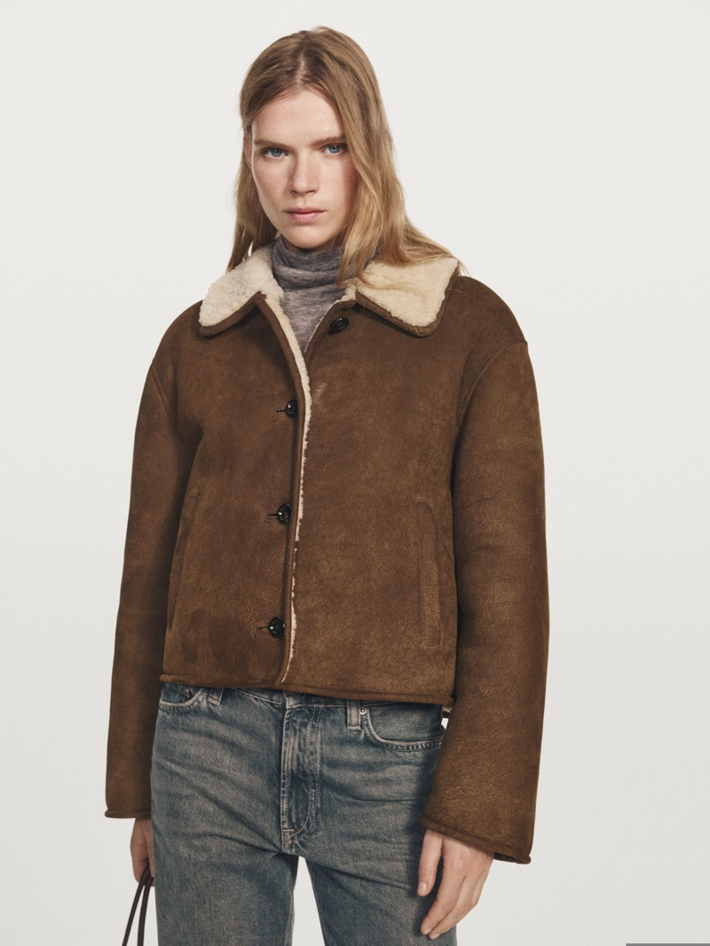 Кожаная куртка с искусственным овчиной