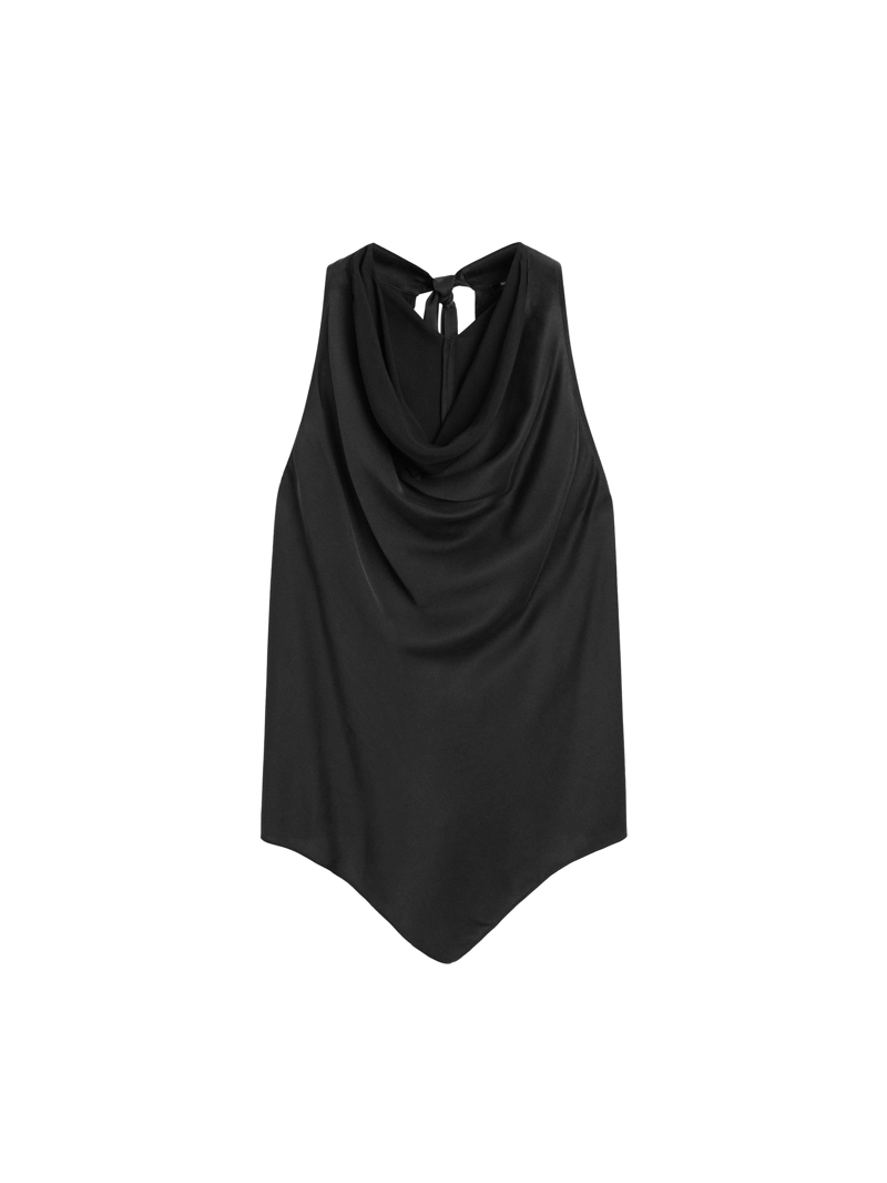 Топ из шелкового микса с драпированным воротником и завязкой