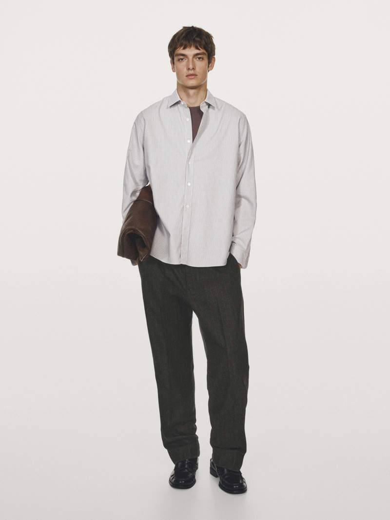 Рубашка в полоску regular fit из меланжевой ткани