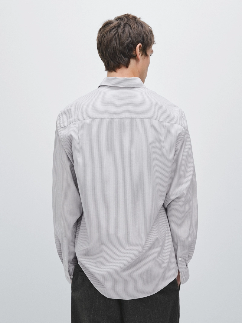 Рубашка в полоску regular fit из меланжевой ткани