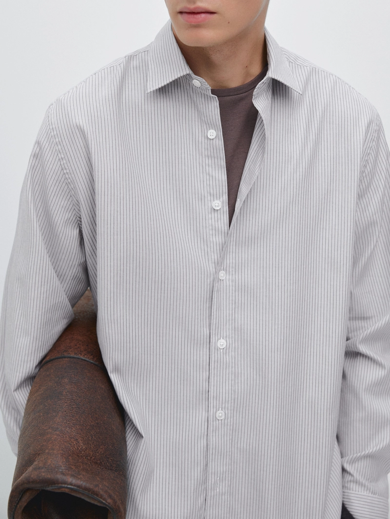 Рубашка в полоску regular fit из меланжевой ткани