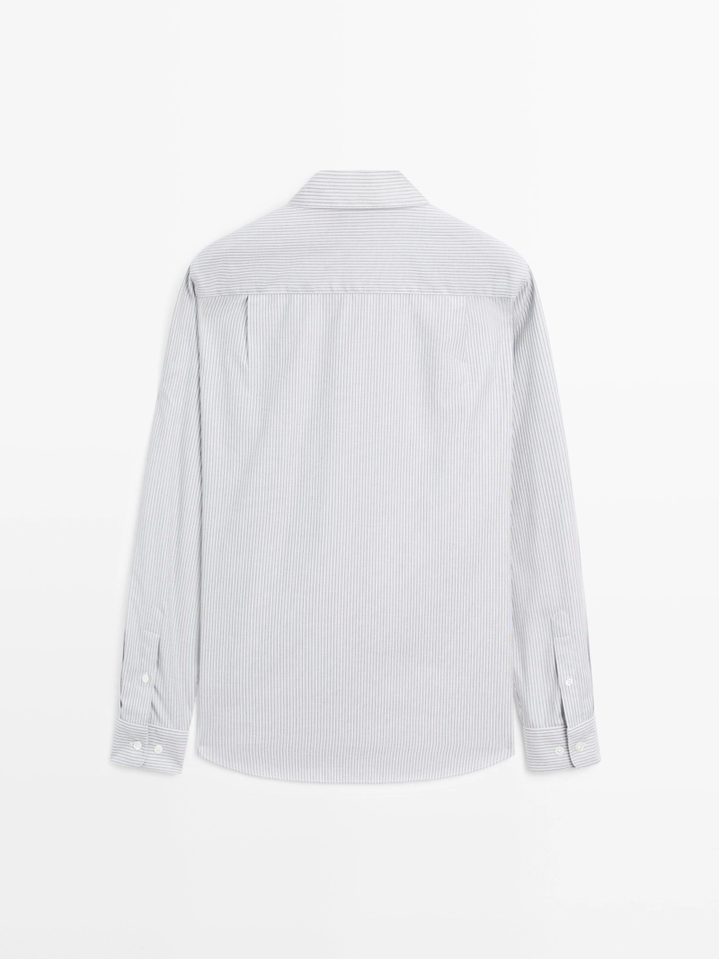 Рубашка в полоску regular fit из меланжевой ткани