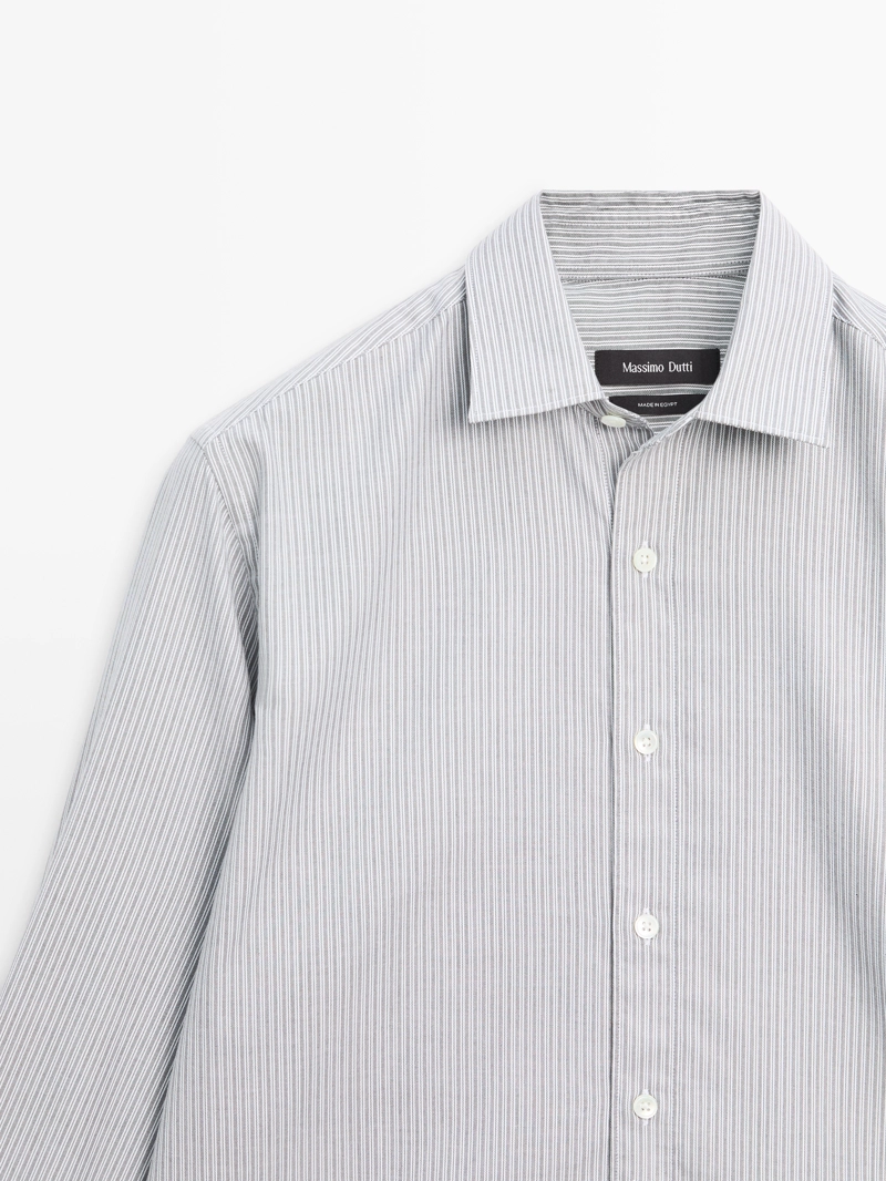 Рубашка в полоску regular fit из меланжевой ткани