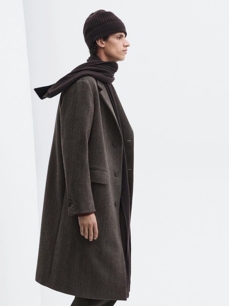 Длинное пальто в мелкую рыбью кость - LIMITED