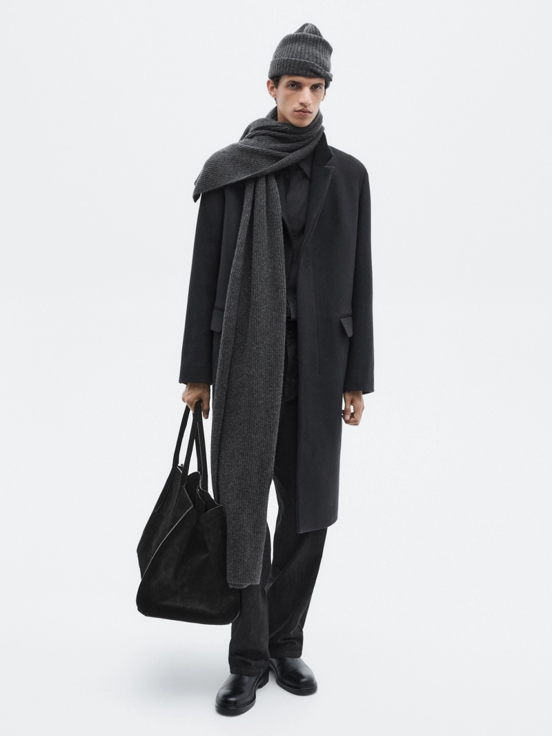 Длинное пальто из шерстяной смеси с лацканом - limited