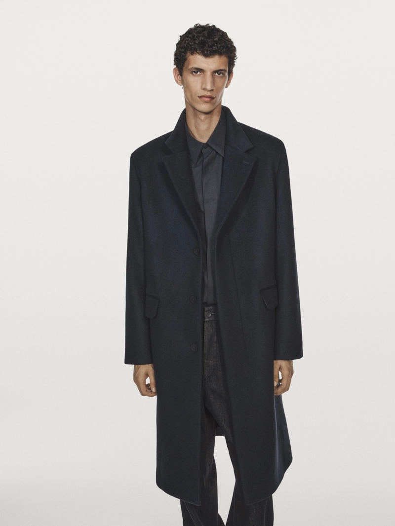 Длинное пальто из шерстяной смеси с лацканом - limited