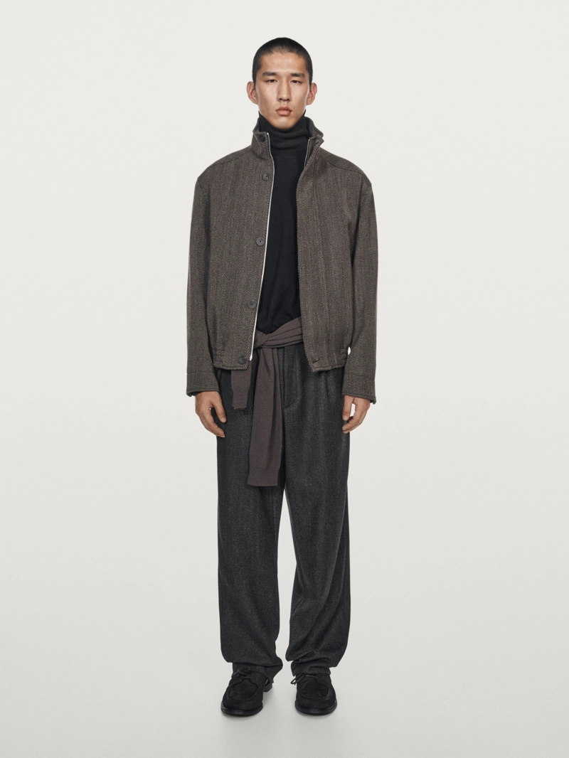 Укороченный бомбер из шерстяного микса в мелкую косу - limited