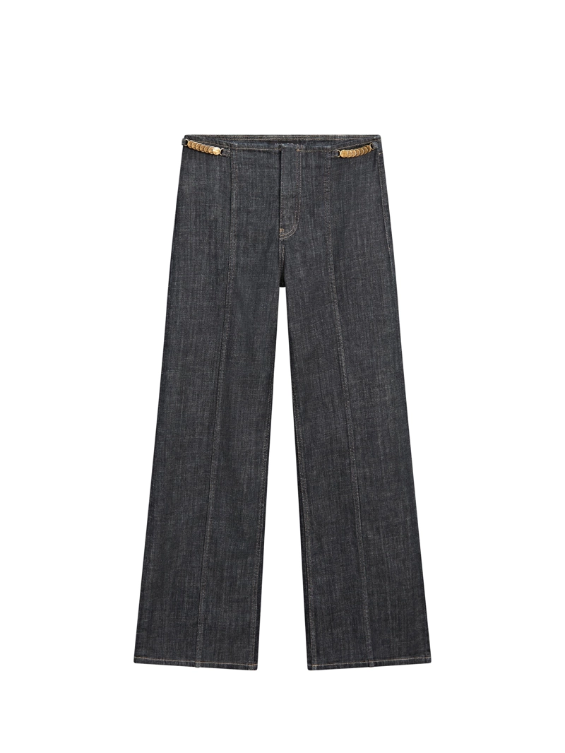 Джинсы с высокой талией и широкими брючинами с цепями