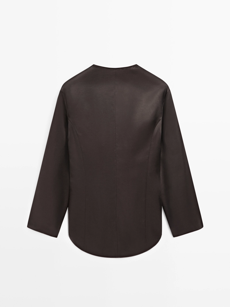 Блузка из атласа с деталями на воротнике - limited