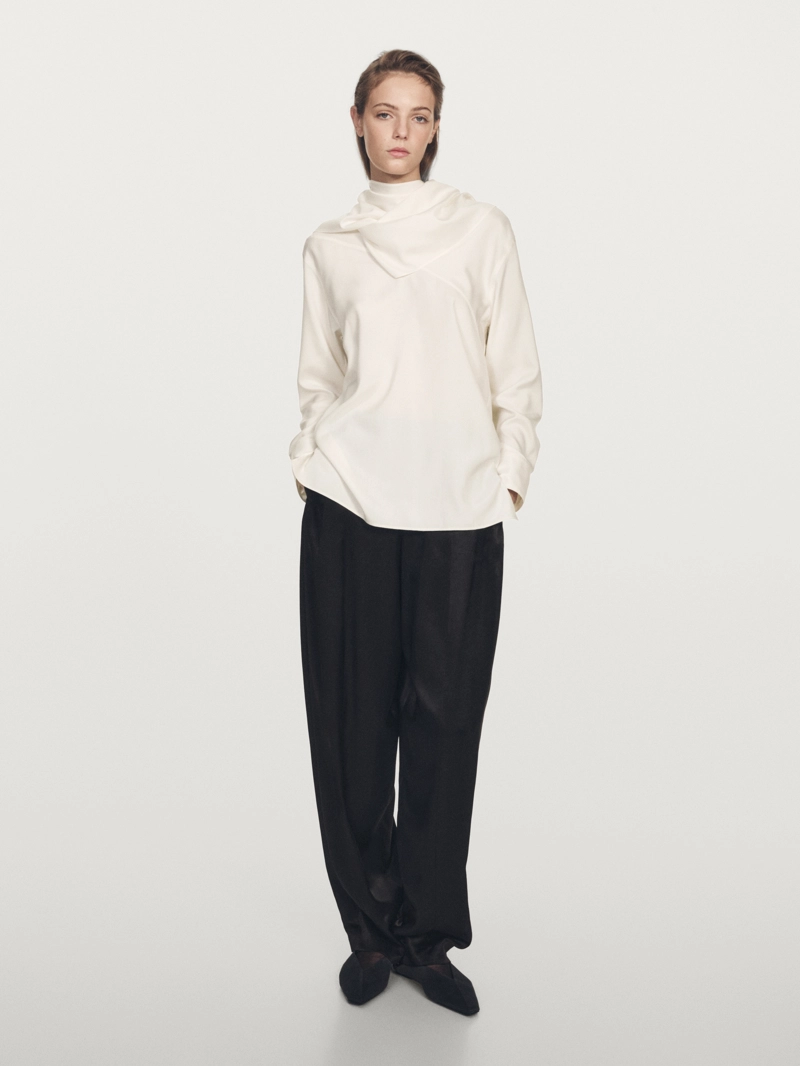 Блузка из шёлкового смесового материала с завязкой - limited