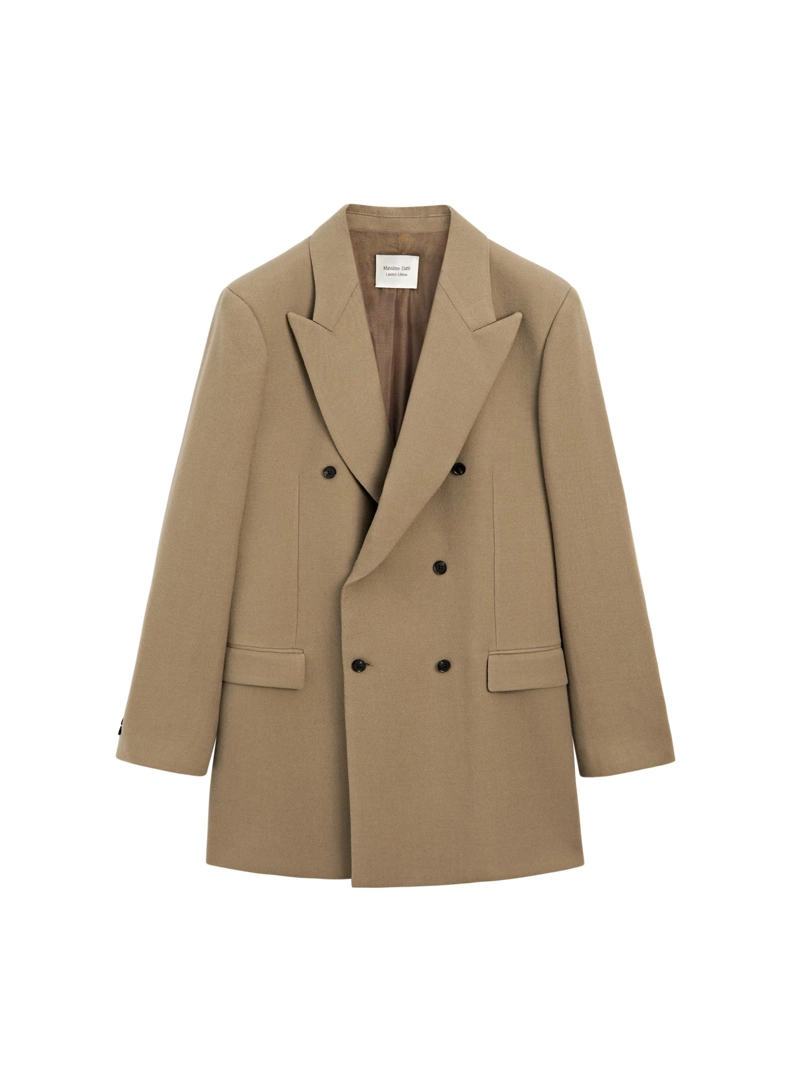 Длинный пиджак с двубортной застежкой из 100% шерсти - limited