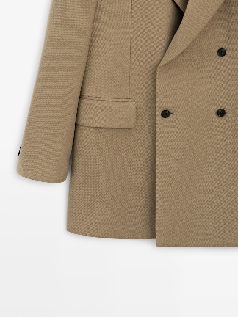 Длинный пиджак с двубортной застежкой из 100% шерсти - limited