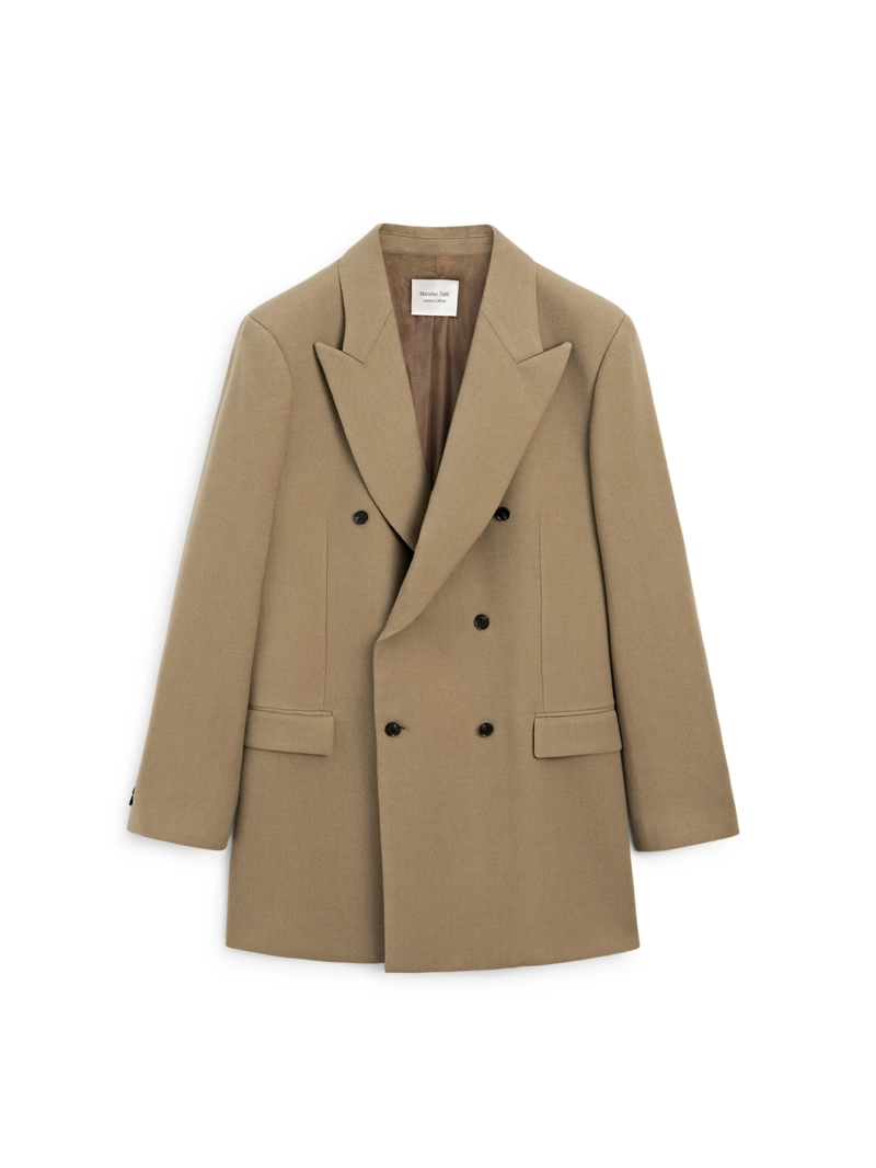 Длинный пиджак с двубортной застежкой из 100% шерсти - limited