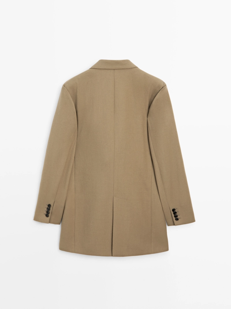 Длинный пиджак с двубортной застежкой из 100% шерсти - limited