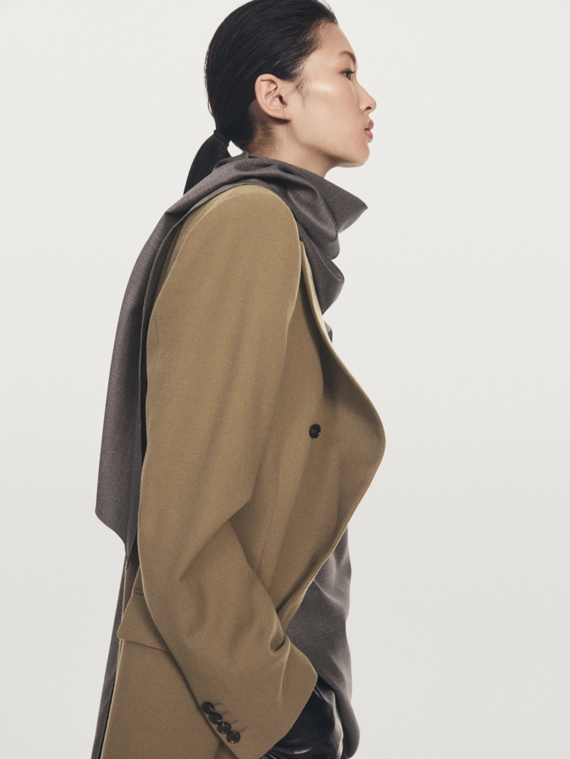 Длинный пиджак с двубортной застежкой из 100% шерсти - limited