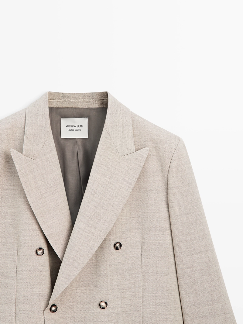 Пиджак с двубортной застежкой из 100% шерсти - limited