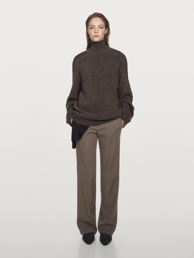 Свитер с высоким воротником из меланжевого вязаного полотна - limited