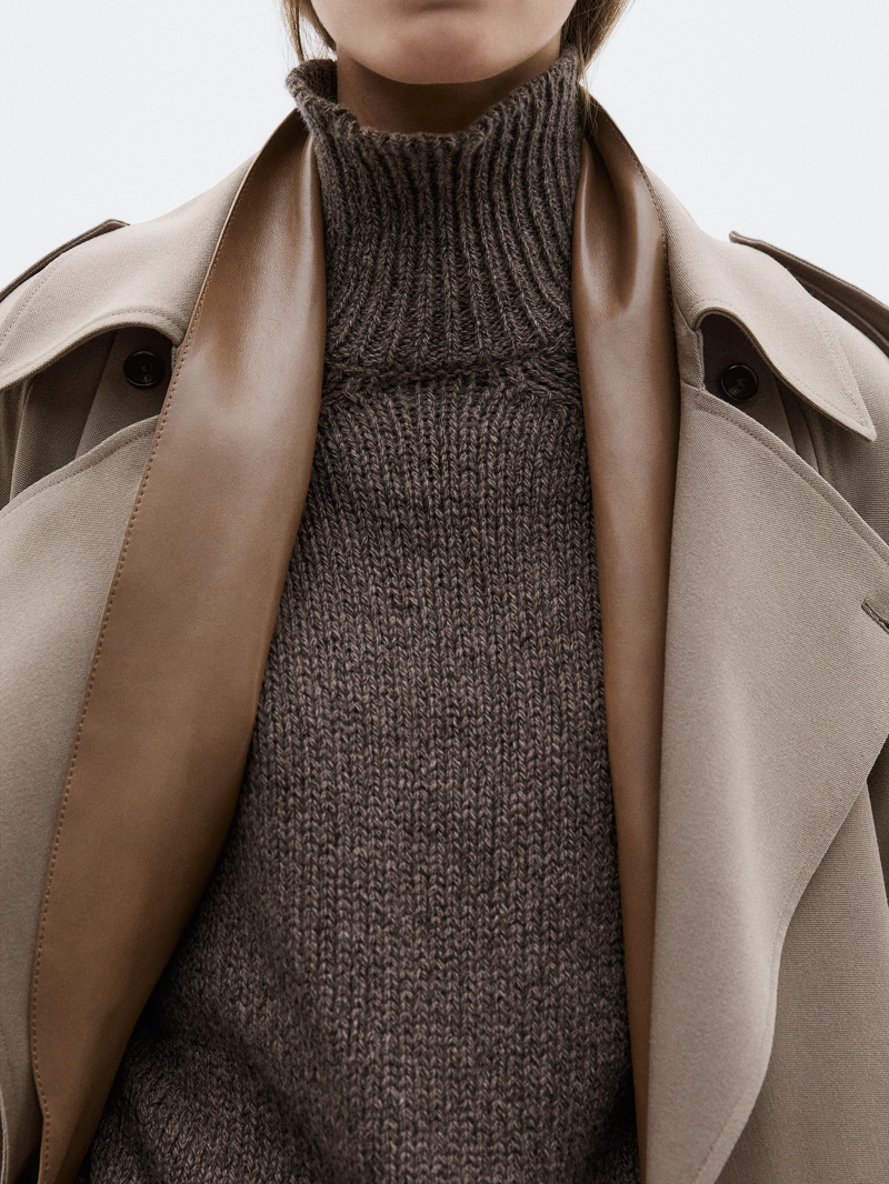 Свитер с высоким воротником из меланжевого вязаного полотна - limited