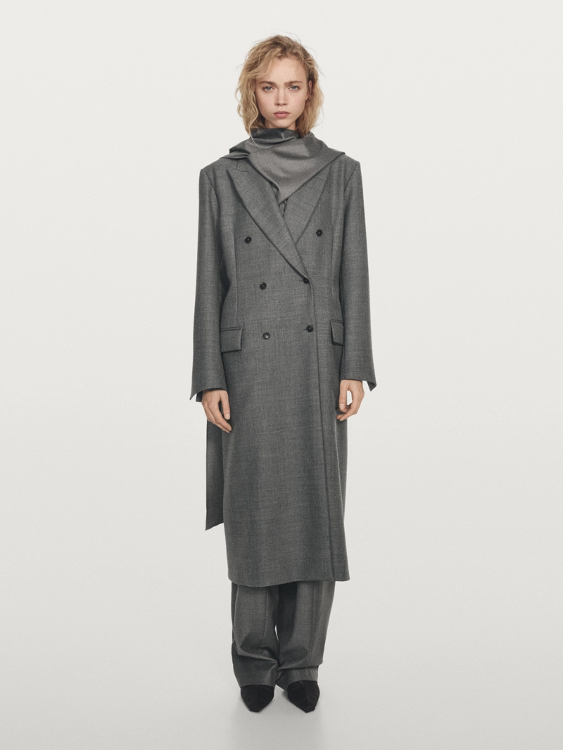Пальто из 100% шерсти с лацканом - limited