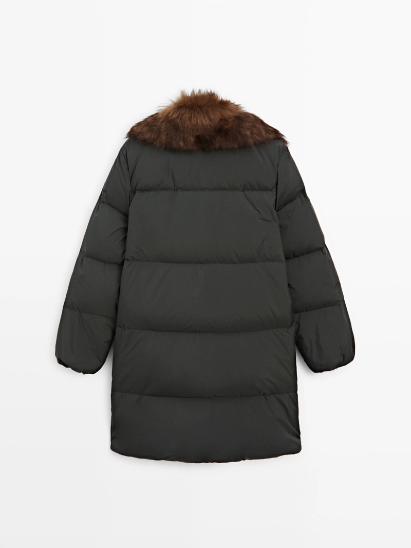 Длинный пуховик с водоотталкивающим воротником