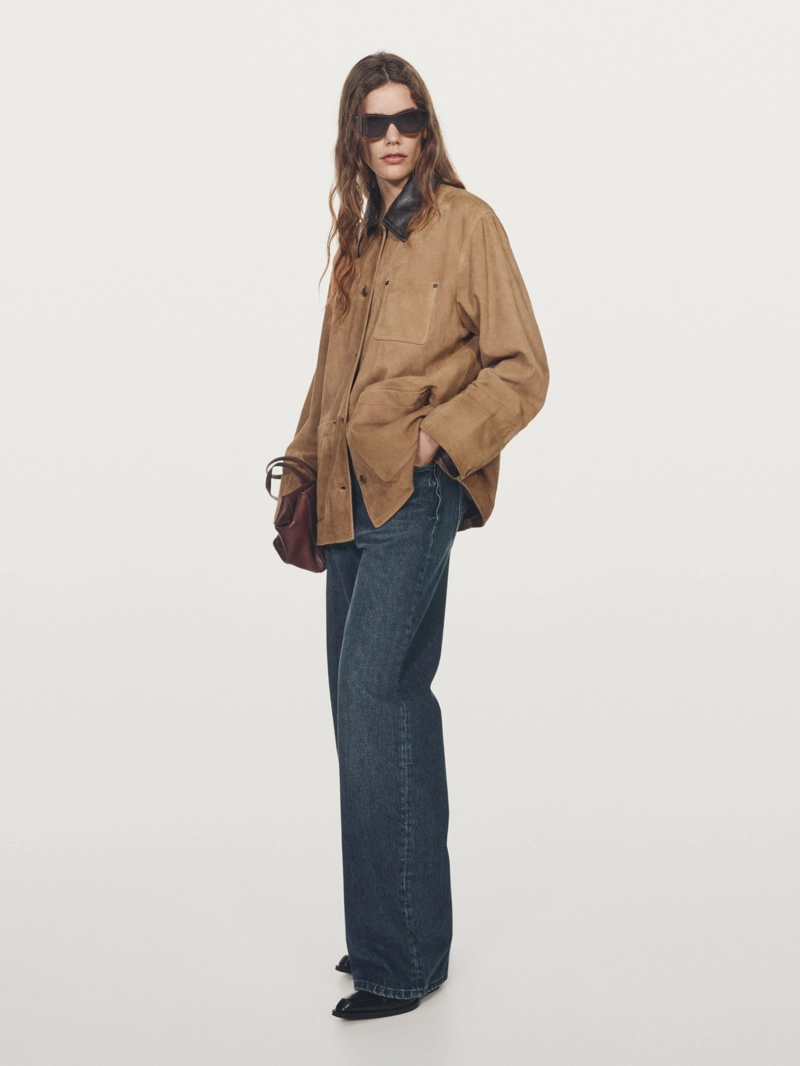 Замшевая куртка с деталями на воротнике