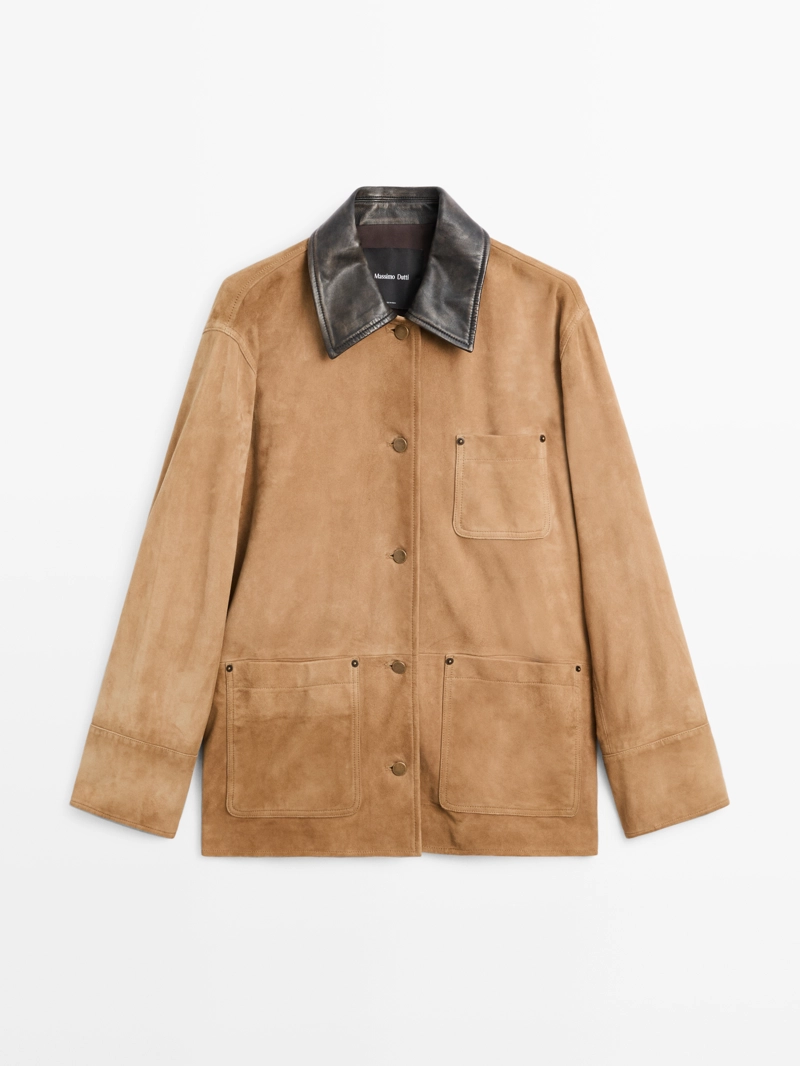 Замшевая куртка с деталями на воротнике