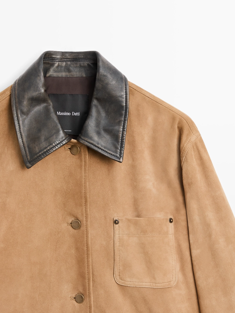 Замшевая куртка с деталями на воротнике