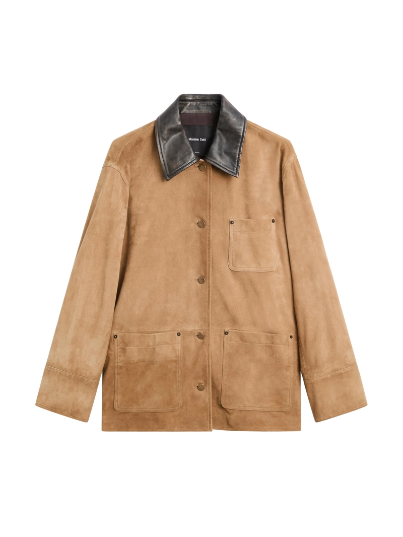 Замшевая куртка с деталями на воротнике