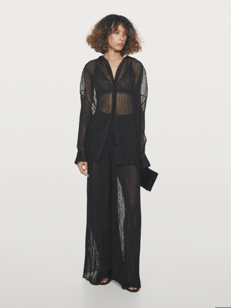 Длинная плиссированная рубашка свободного кроя