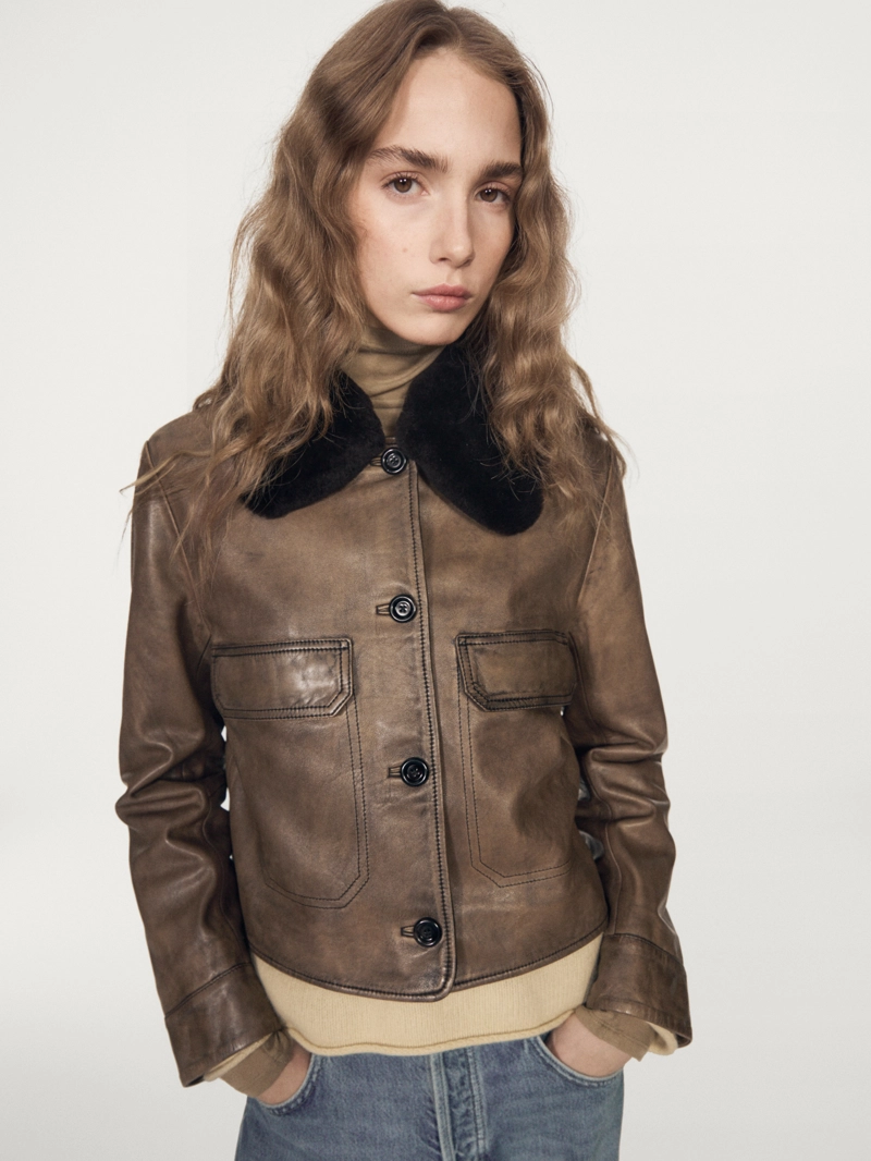 Куртка из овечьей кожи с воротником из меха