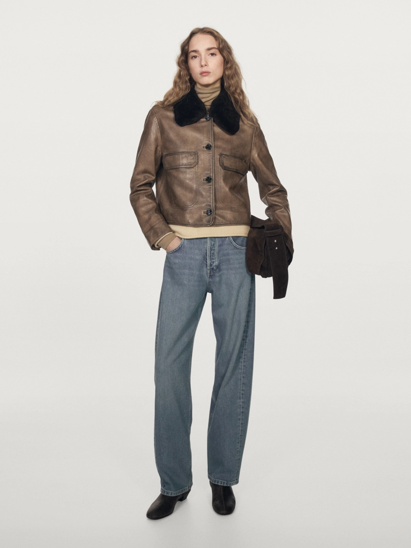 Куртка из овечьей кожи с воротником из меха