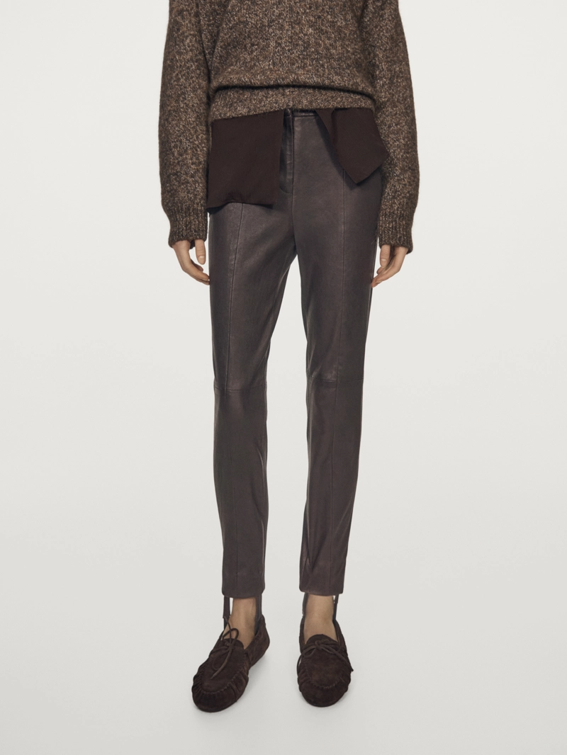 Леггинсы из натуральной кожи с эластичными деталями