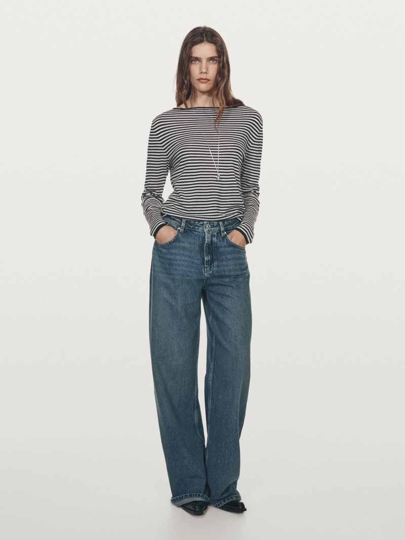 Вязанный свитер с длинным рукавом в полоску