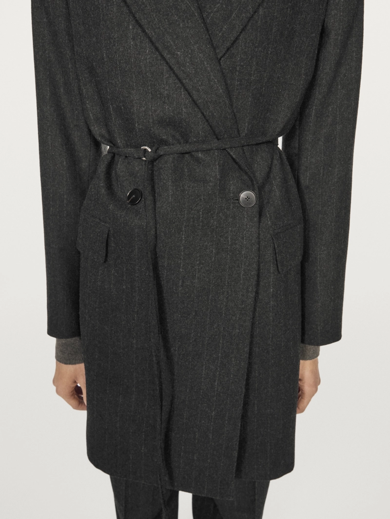 Длинный полосатый пиджак из шерстяной смеси