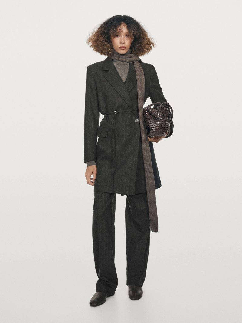 Длинный полосатый пиджак из шерстяной смеси