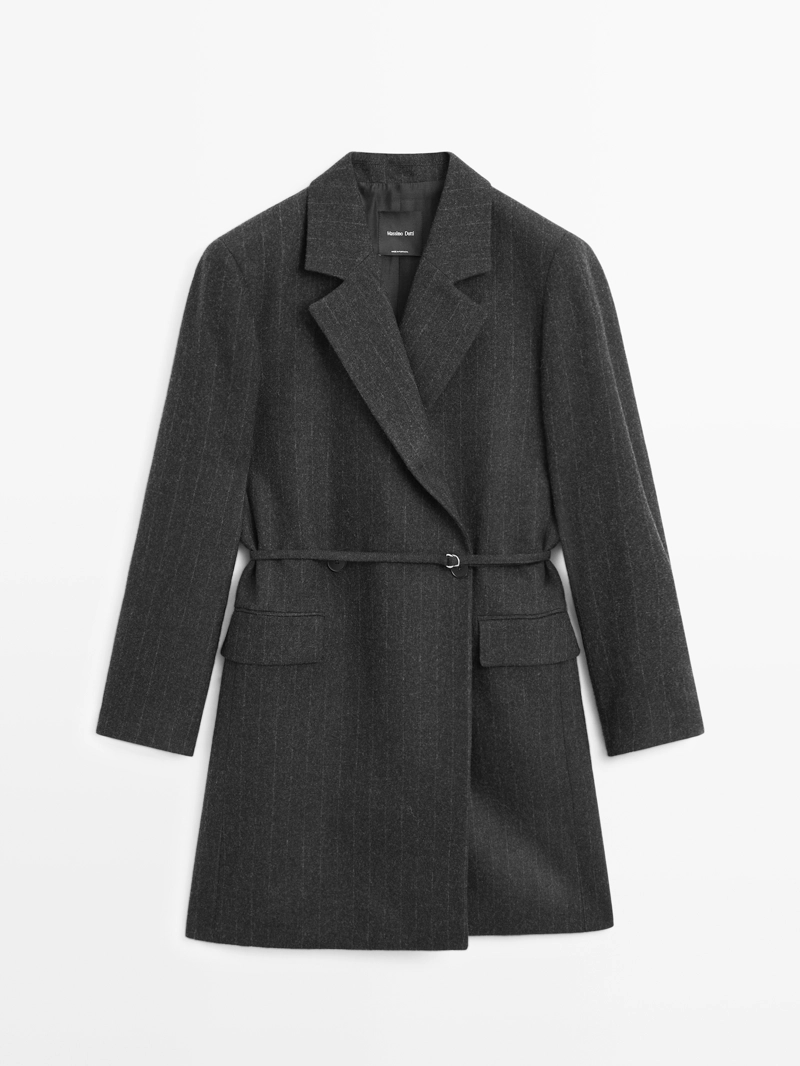 Длинный полосатый пиджак из шерстяной смеси