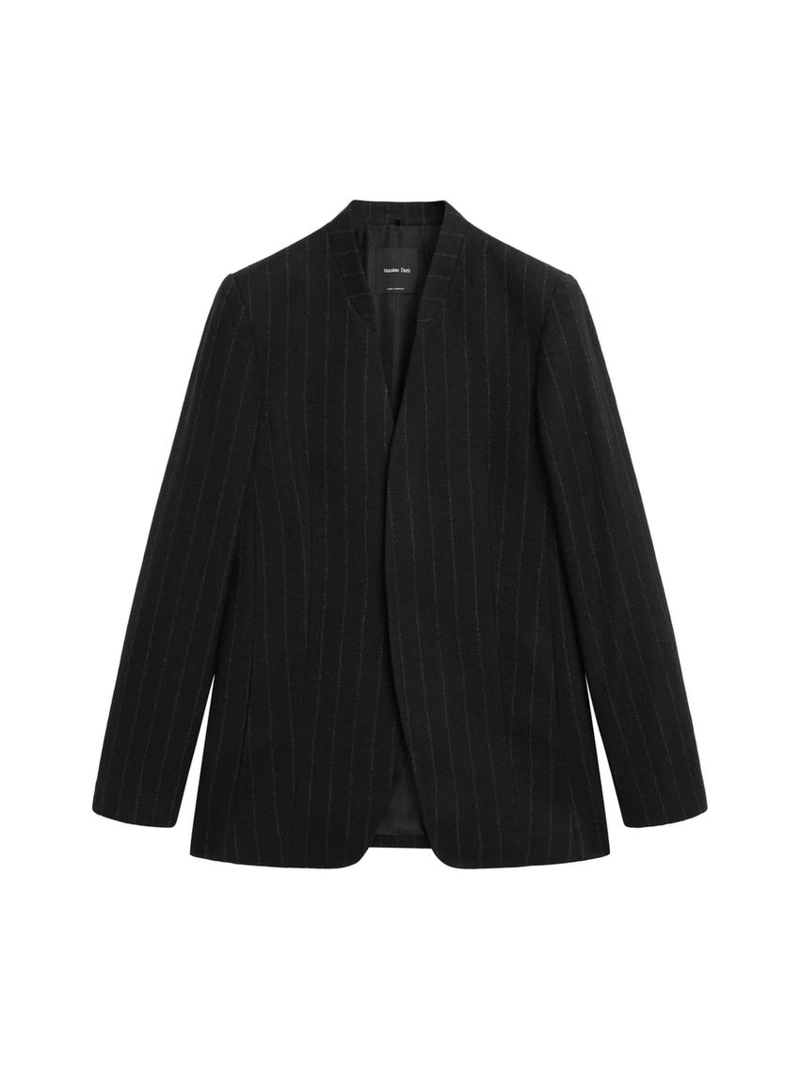 Пиджак без воротника в полоску